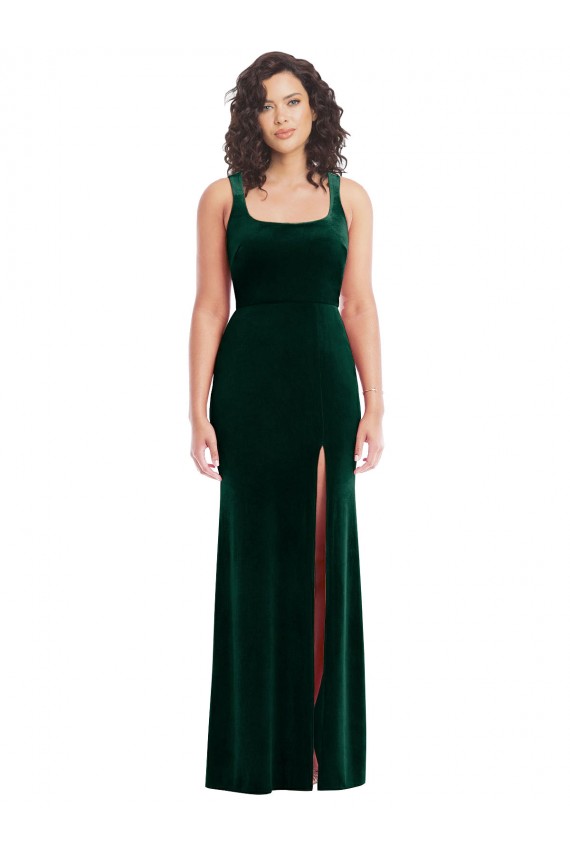 Square Neck Stretch Velvet Sleeveless Dark Green Semi Formal Evening Dress / Prom Dress / Bridesmaid Dress Edinburgh