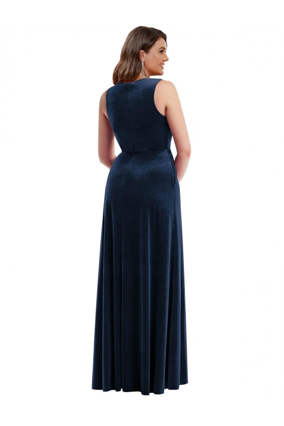 V-Neck Stretch Velvet Sleeveless Dark Navy Formal Plus Size Evening Gown / Prom Dress / Bridesmaid Dress Edinburgh