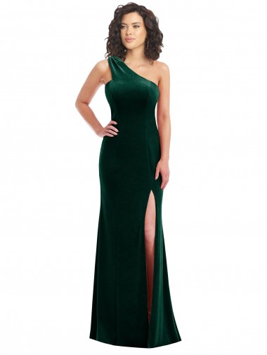 One Shoulder Stretch Velvet Sleeveless Dark Green Black Tie Prom Dress / Bridesmaid Dress Edinburgh