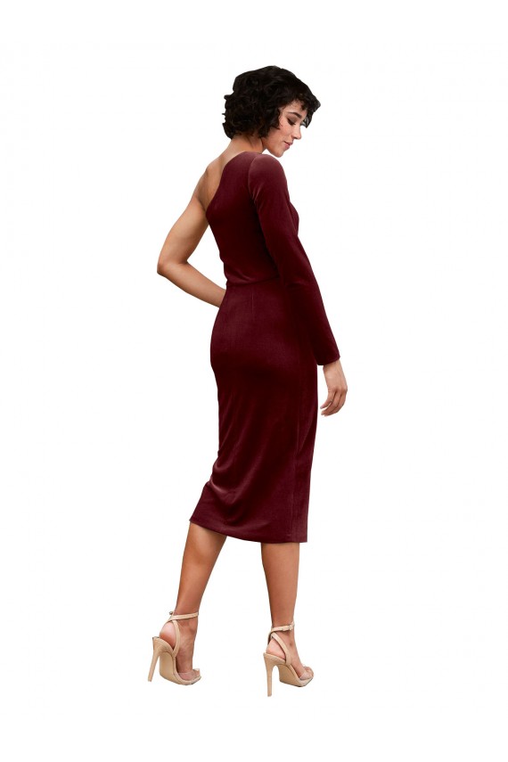 One Shoulder Stretch Velvet Long Sleeves Burgundy Black Tie Prom Dress / Bridesmaid Dress Edinburgh