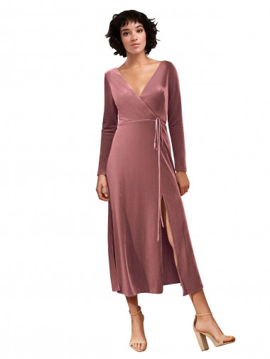 V-Neck Stretch Velvet Long Sleeves Cinnamon Rose Black Tie Prom Dress / Bridesmaid Dress Edinburgh