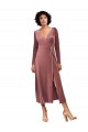 V-Neck Stretch Velvet Long Sleeves Cinnamon Rose Black Tie Prom Dress / Bridesmaid Dress Edinburgh