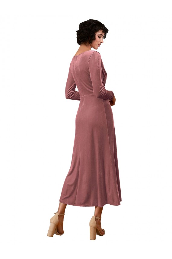 V-Neck Stretch Velvet Long Sleeves Cinnamon Rose Black Tie Prom Dress / Bridesmaid Dress Edinburgh