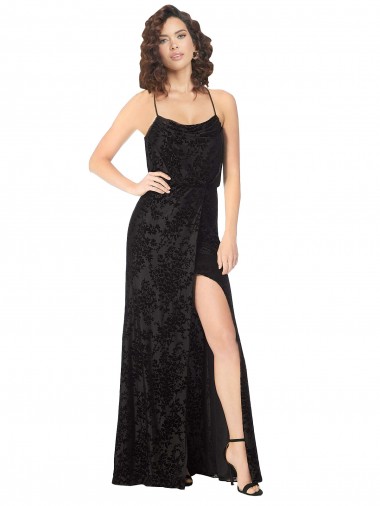 Spaghetti Straps Floral Velvet & Stretch Velvet Sleeveless Criss Cross Back Black Bridesmaid Dress Edinburgh