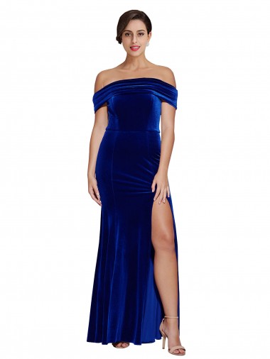 Off the Shoulder Stretch Velvet Sleeveless Royal Blue Formal Evening Gown / Prom Dress / Bridesmaid Dress Edinburgh