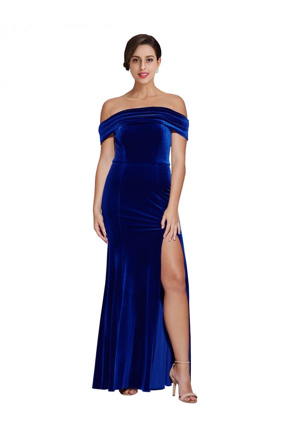 Off the Shoulder Stretch Velvet Sleeveless Royal Blue Formal Evening Gown / Prom Dress / Bridesmaid Dress Edinburgh