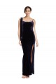Spaghetti Straps Stretch Velvet Sleeveless Low Back Dark Navy Formal Evening Gown / Prom Dress / Bridesmaid Dress Edinburgh