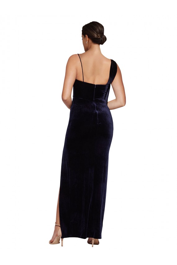 Spaghetti Straps Stretch Velvet Sleeveless Low Back Dark Navy Formal Evening Gown / Prom Dress / Bridesmaid Dress Edinburgh