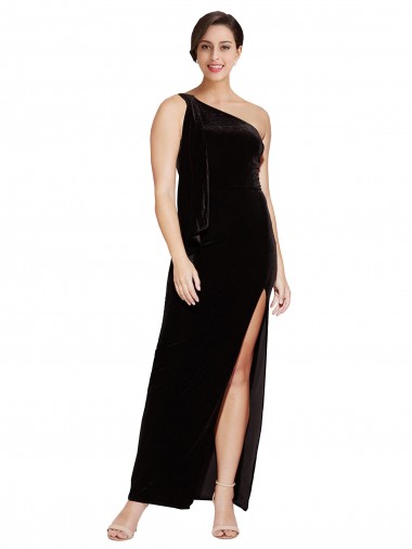 One Shoulder Stretch Velvet Sleeveless Black Formal Evening Gown / Prom Dress / Bridesmaid Dress Edinburgh