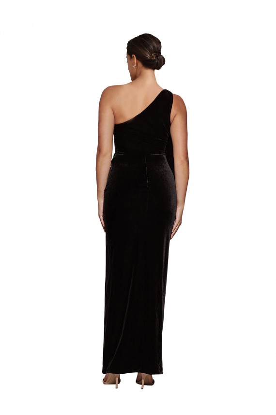 One Shoulder Stretch Velvet Sleeveless Black Formal Evening Gown / Prom Dress / Bridesmaid Dress Edinburgh