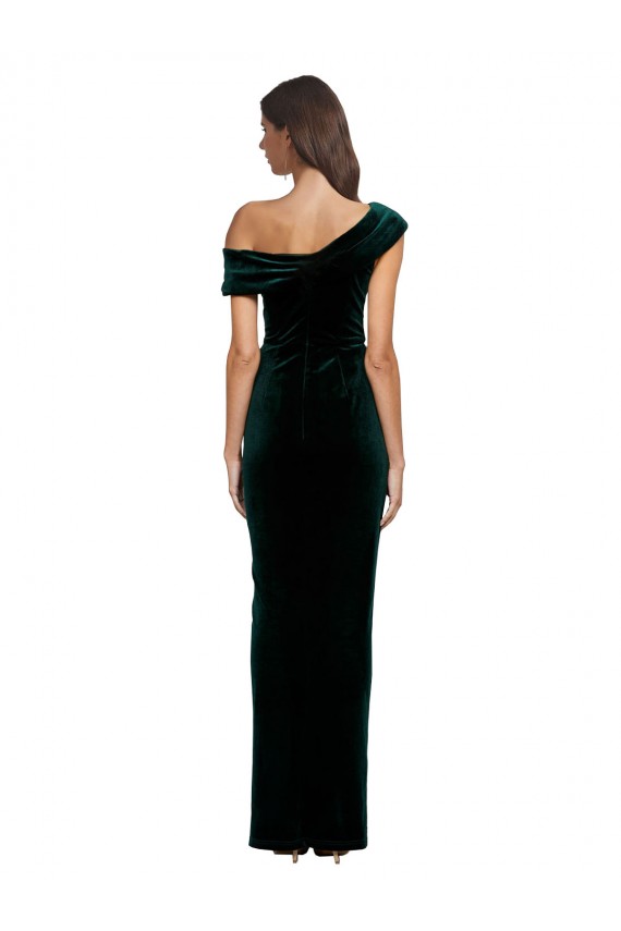 Off the Shoulder Stretch Velvet Sleeveless Dark Green High Low Evening Gown / Prom Dress / Bridesmaid Dress Edinburgh
