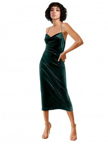 Spaghetti Straps Stretch Velvet Sleeveless Criss Cross Open Back Dark Green Formal Dress / Bridesmaid Dress Edinburgh