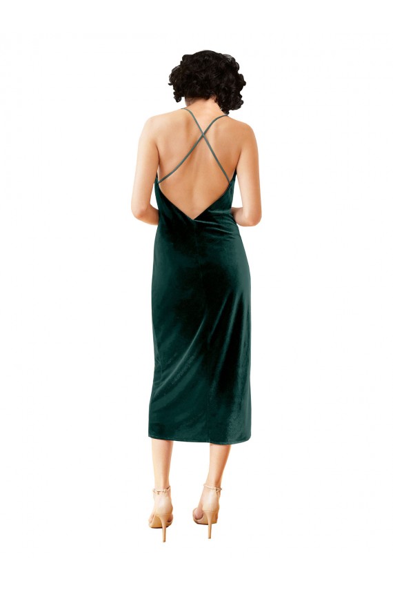 Spaghetti Straps Stretch Velvet Sleeveless Criss Cross Open Back Dark Green Formal Dress / Bridesmaid Dress Edinburgh